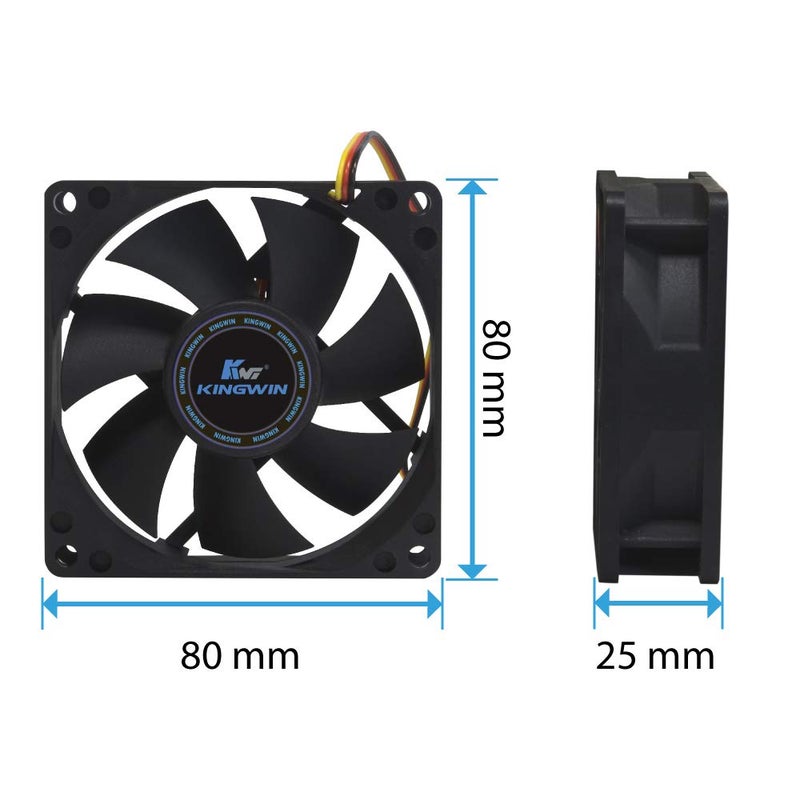 Kingwin 80mm Silent Fan â€“ Quiet PC Cooling Fan for Computer Cases, CPU Coolers, Mining Rigs â€“ Long Life Bearing, Maximum Airflow, Low Noise, 80mm Computer Case Fan â€“ Black - Image 5